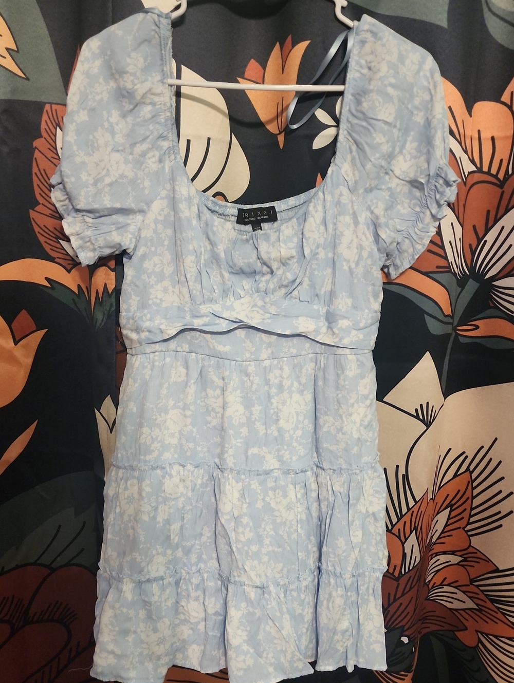 Trixxi Pale Blue Floral Ruffle Mini Dress